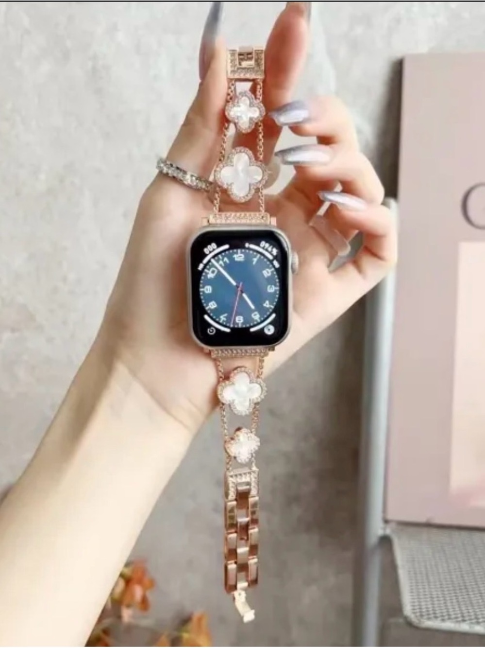 Rose Gold Floral Link Watch Band for Smartwatch